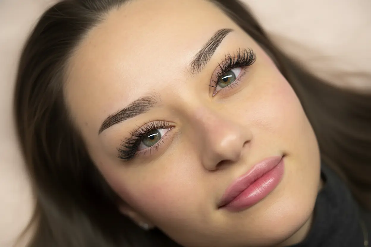 Close-up of beautiful eyelash extensions result — classic full set by certified lash artist in North York Toronto
